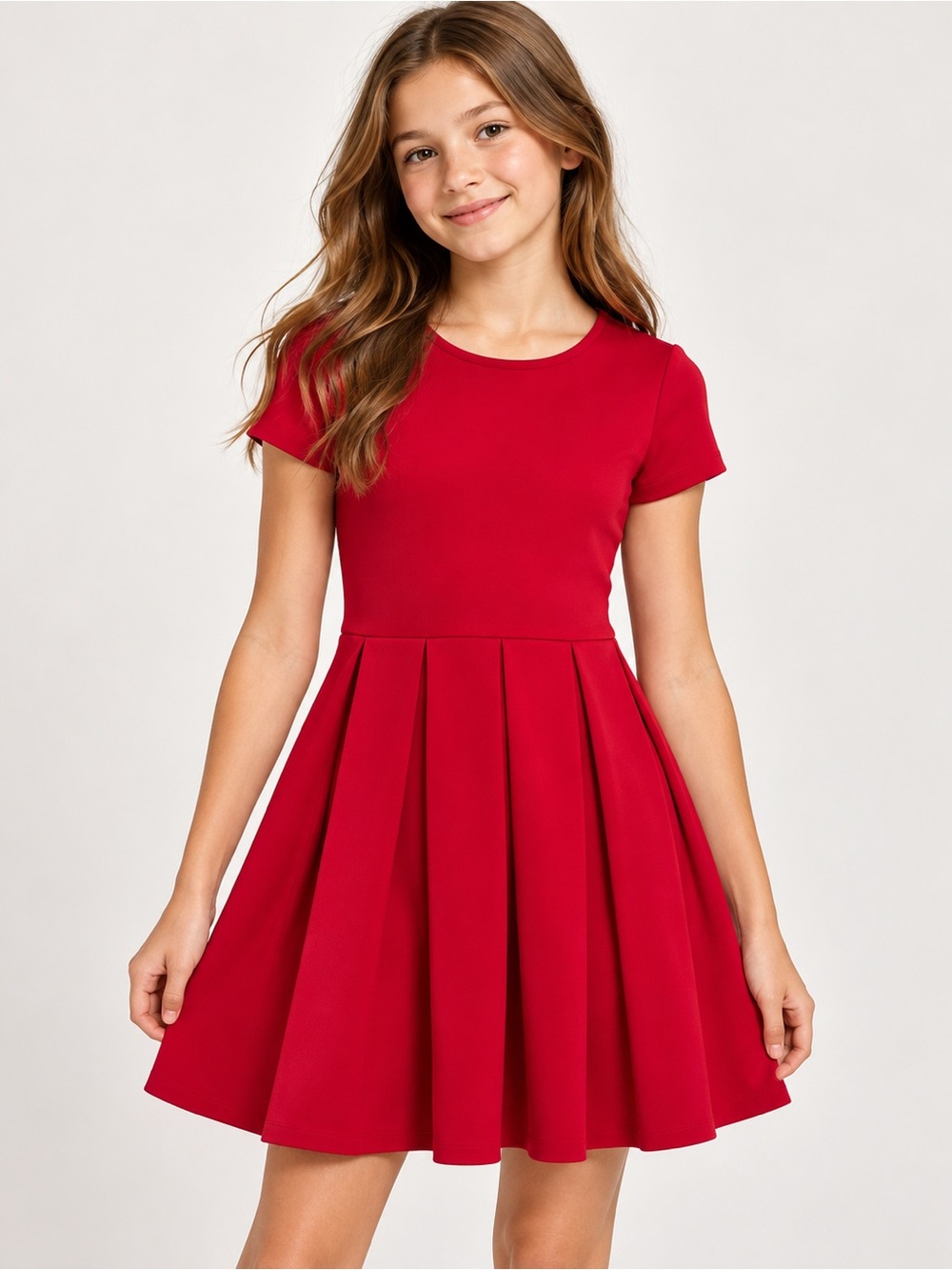 Polo Ralph Lauren Girls L 12-14 Red Pleated Fit & Flare Dress